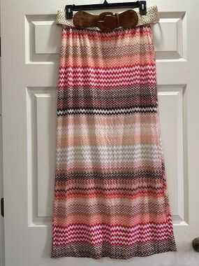 Bobbie Brooks Chevron Maxi Skirt in Coral, Tan & Black